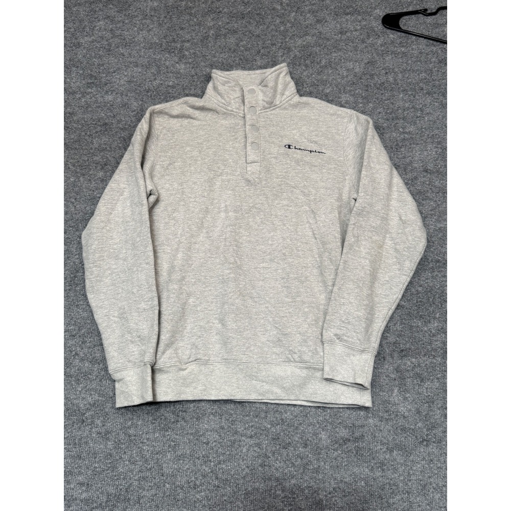 Champion Mens S Gray Snap Mock Neck‎ Sweatshirt Authentic Athleticwear Pullover